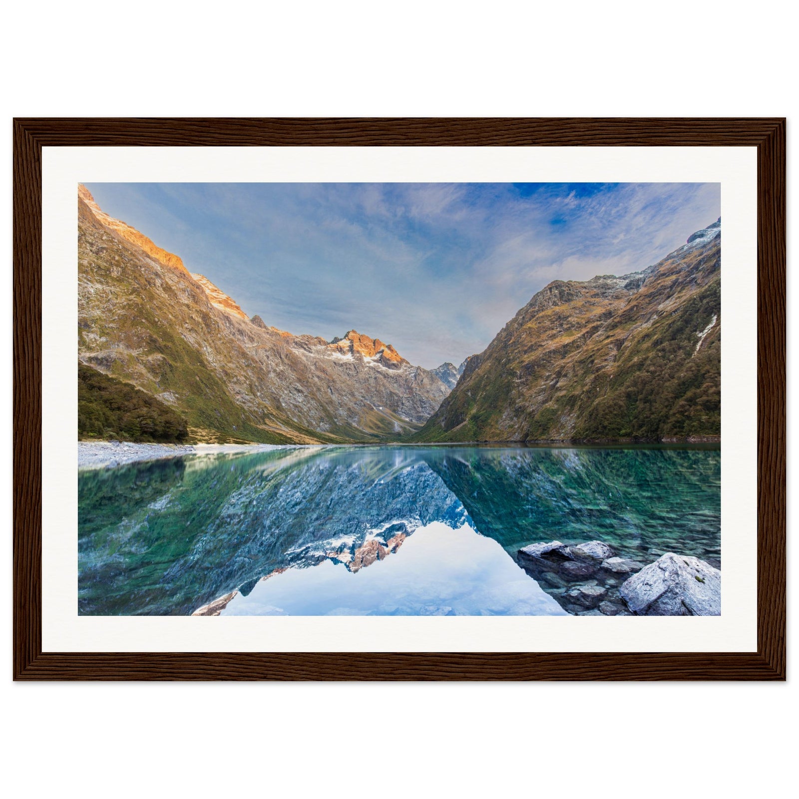 Framed vertical image of tranquil nature scene with ridge dot.
