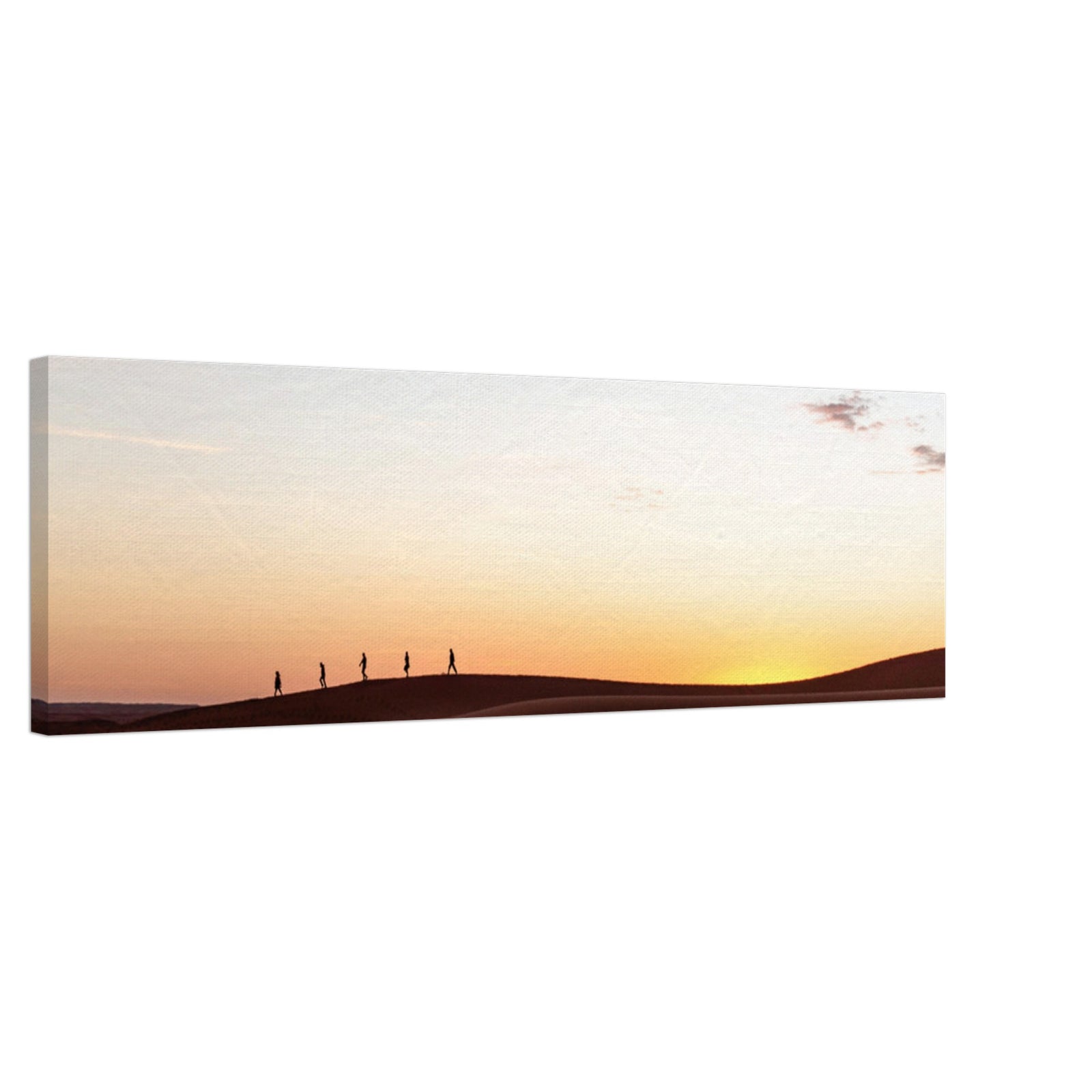 Serene desert walk beneath a pastel sky.