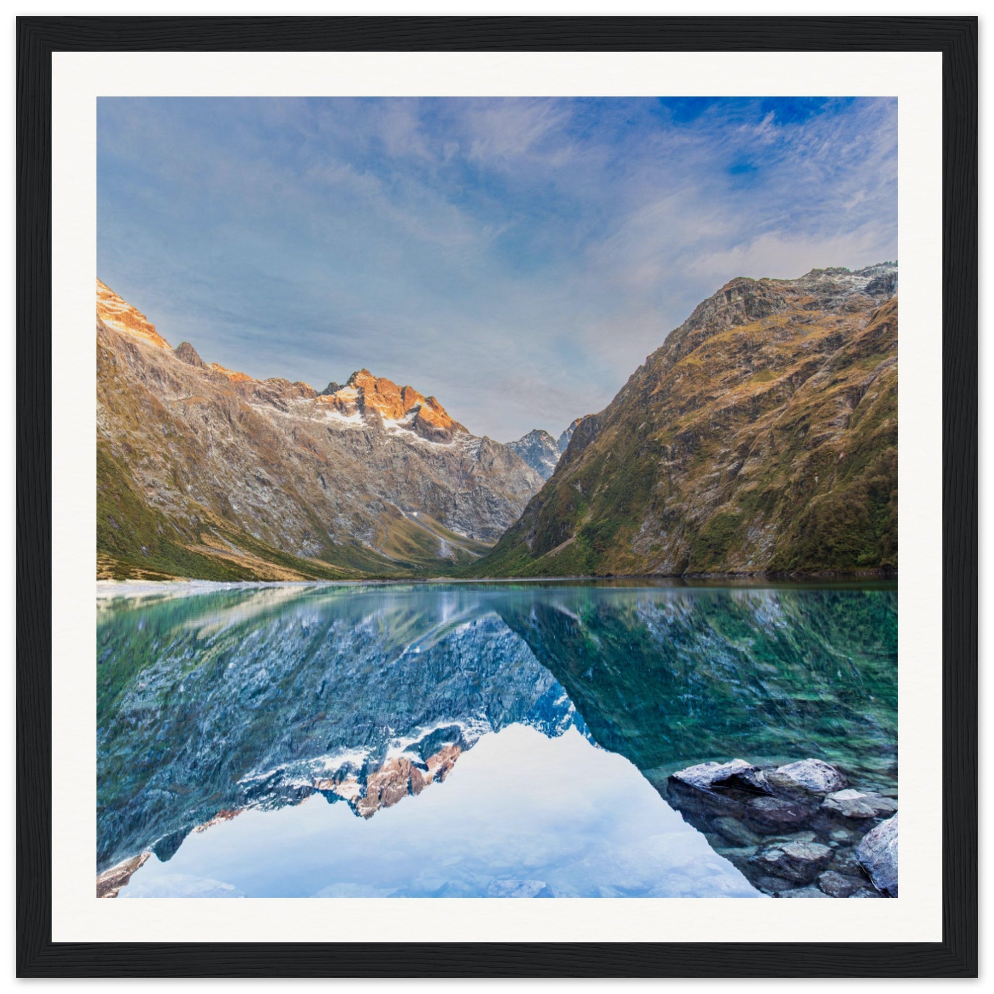 mountain valley view with lake art