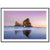 Framed wall art of tranquil ocean scene with iconic coastal rock.

