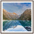 Nature wall art with glowing ridge and reflection, featuring a blue dot.

