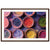 Framed cultural pigment powders in symmetrical dish layout.

