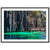 Framed tropical retreat scene with bright water and stone cliffs.

