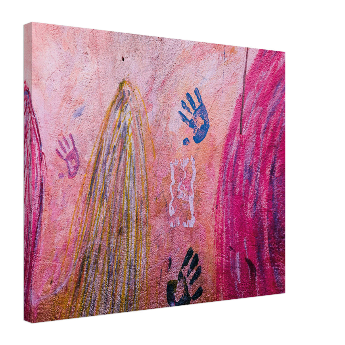 Raw street mural featuring hands and motion strokes.

