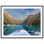 Framed portrait of a sunrise-lit valley and blue dot.

