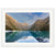 Vertical wall piece with sunlit mountain and small blue dot.

