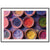 Framed cultural art featuring pigment powders in natural containers.

