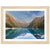Portrait wall art of a mountain lake with a blue dot on the ridge.

