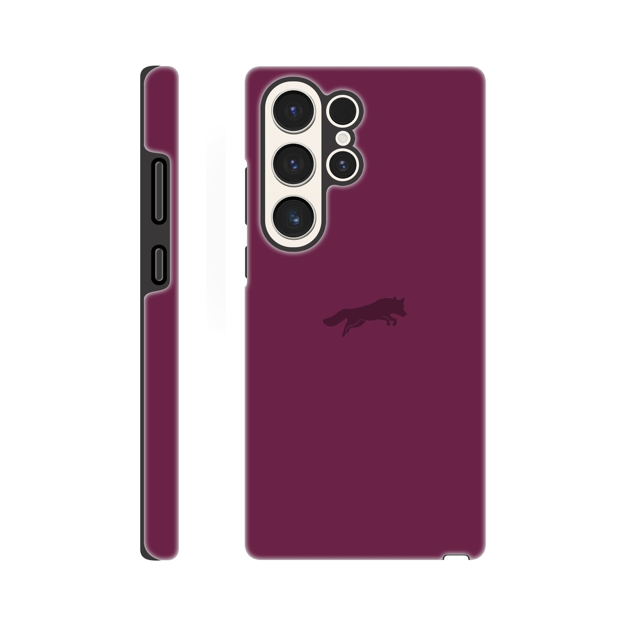 Matte red phone cover featuring a sleek animal silhouette.

