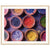 Wall art showing rich textures of powdered dyes in earthy bowls.

