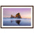 Coastal landscape portrait with natural rock arch and still waves.

