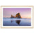 Sunset rock silhouette in vertical seascape art.

